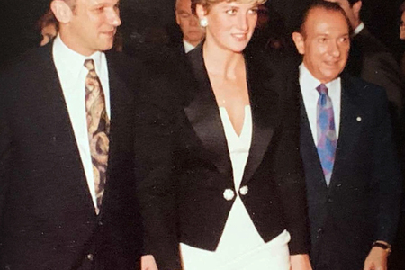 David Mirvish Princess Diana and Ed Mirvish exiting the doors of the Royal Alexandra Theatre, 1991