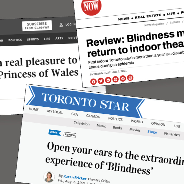 Various newspaper headline reviews for Blindness
