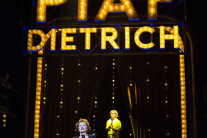 Marquee lights spelling Piaf/Dietrich. Lousie  Pitre and Jayne Lewis star as Edith Piaf and Marlene Dietrich.