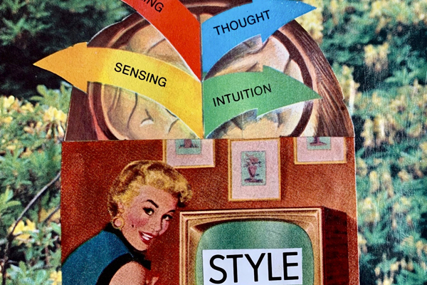style collage feeling, thought, sensing, intuition lables.