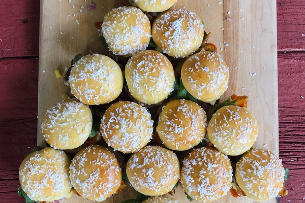 Hamburger sliders in the shape of a Christmas tree.