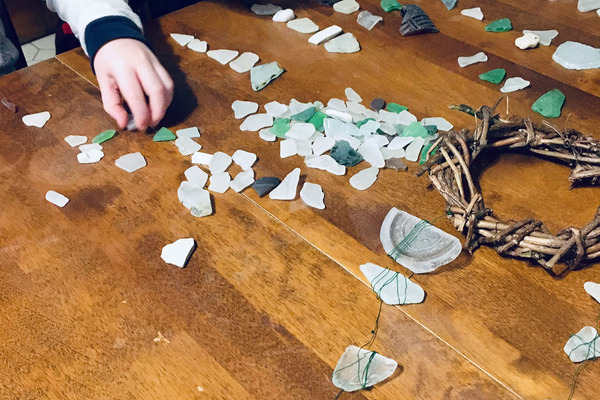 Beach glass on table