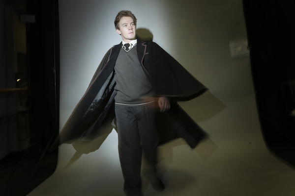 Luke Kimball plays Albus and moves around in his Hogwarts School robe for the first time.