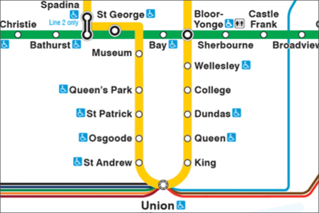 Getting Here - partial TTC subway map