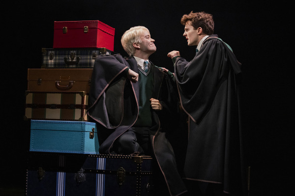 (l-r) Thomas Mitchell Barnet as Scorpius Malfoy and Luke Kimball as Albus Potter. Photo by Evan Zimmerman