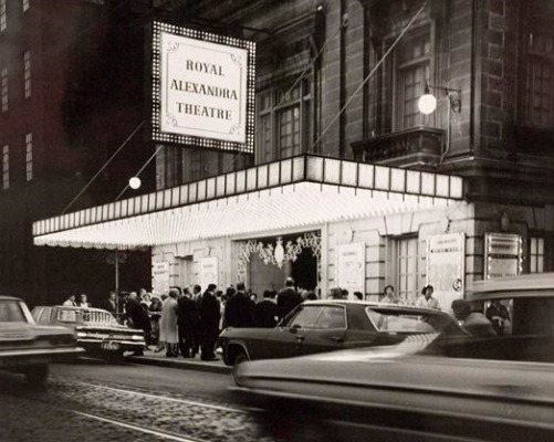 night time black and white exterior of royal alexandra theatre