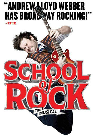 School of Rock Artwork - man jumping up with guitar
