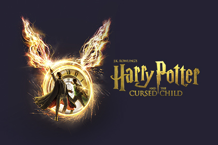 Harry Potter show art. Gold lettering on black background
