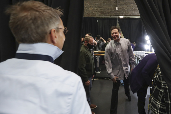 Trevor White (Harry Potter) and Brad Hodder (Draco Malfoy) greet each during in the studio.