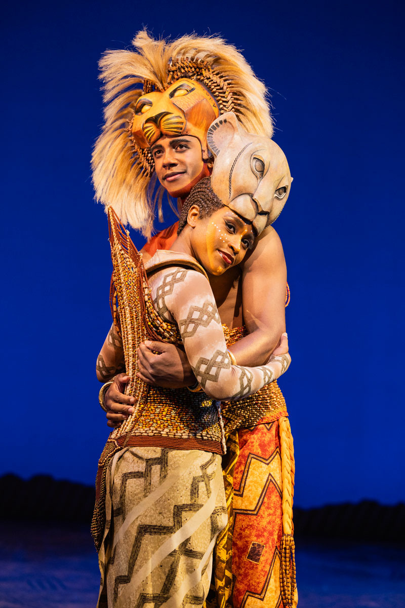 Pearl Khwezi (Nala) and Vincent Jamal Hooper (Simba) in THE LION KING on Broadway. Photo Credit: Evan Zimmerman, MurphyMade ©Disney